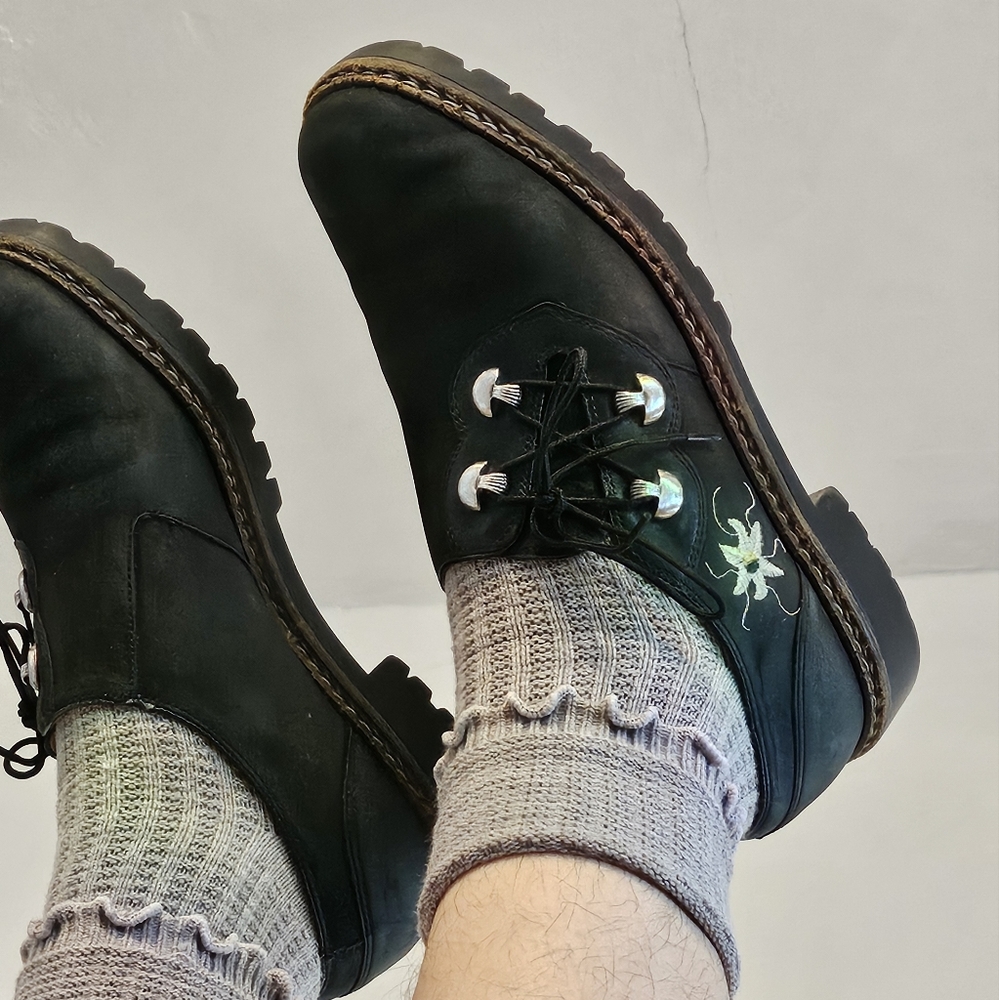 Black Suede Side Tie Embroidered Oxford - Picture 2 of 7
